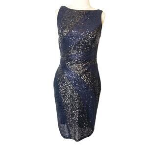 Badgley Mischka collection sequin black blue dress sz 6